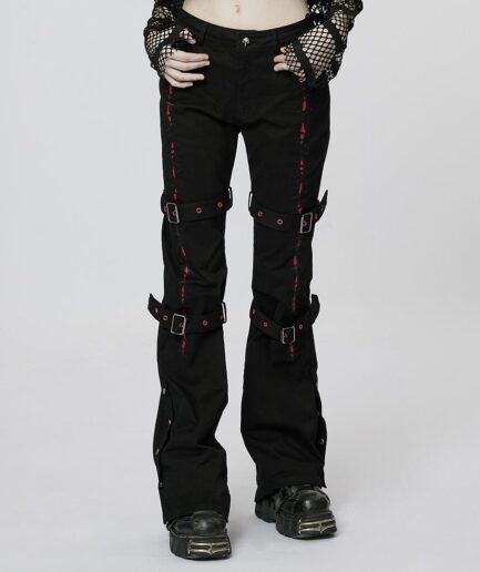 Women's Punk Thorns Embroidered Buckles Pants