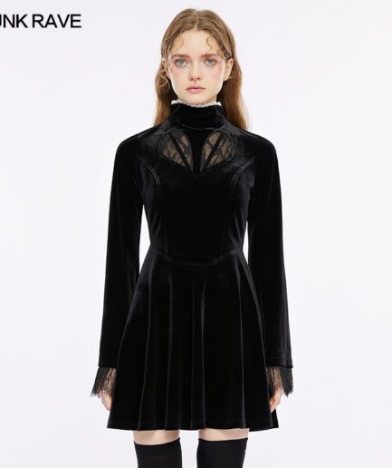 Gothic Velvet Lace Spliced Dress
