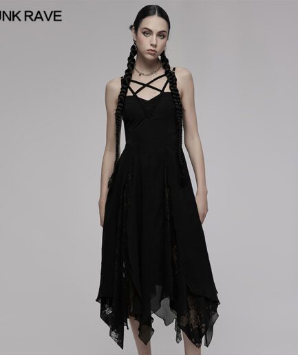 Lace Double-Layer Square Scarf Slip Dress