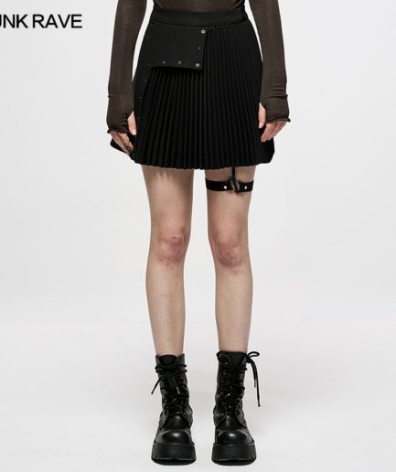 Dark Punk Pleated Asymmetric Skirt