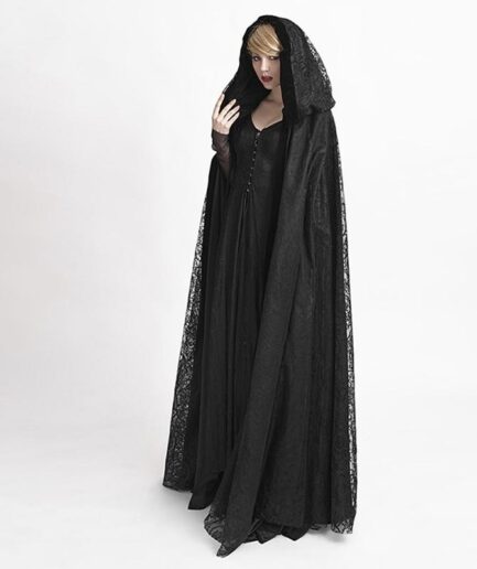 Women's Gothic Hooded Lace Long Witch Cloak Cape