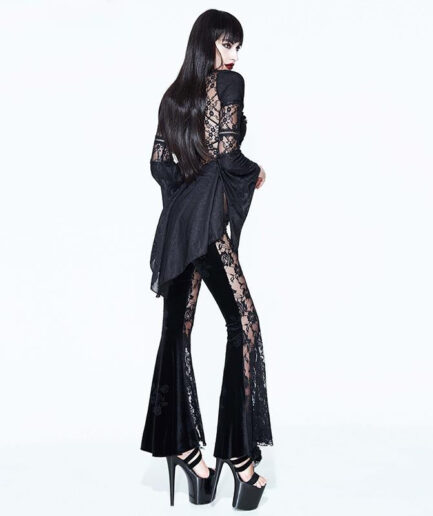 'Bid You Farewell' Gothic Floral Bell-Bottom Pants