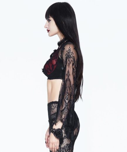 '‘Scarlet Scarlett’' Gothic Crop Top With Mesh Panels